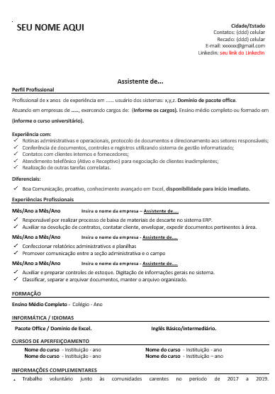 Modelo de Currículo Editável